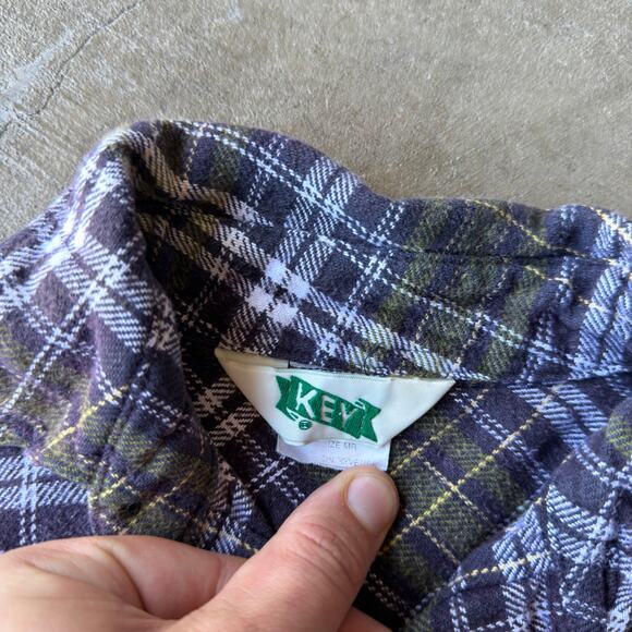 VINTAGE 70S 80S KEY IMPERIAL PLAID FLANNEL BUTTON UP SHIRT RETRO MENS MEDIUM - Picture 4 of 5